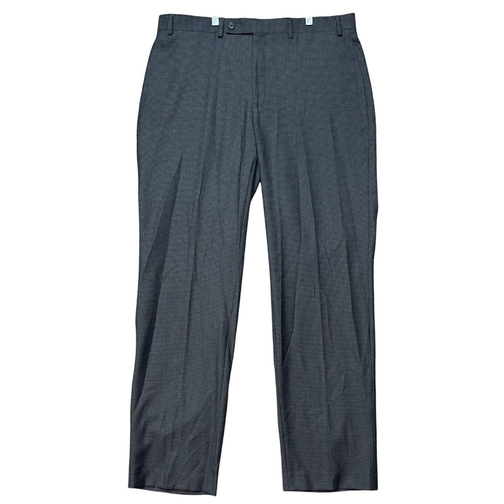 Lauren Ralph Lauren Dress Pants Mens 36x32 Gray Black Micro Check Flat Front EUC